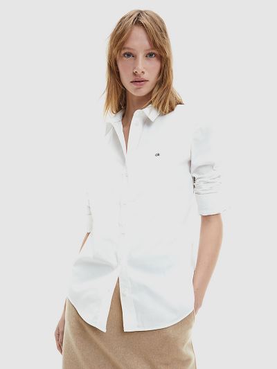 Calvin Klein Ruhák HU351037 | Calvin Klein Slim Cotton Stretch Poplin Női Ing Világos Fehér